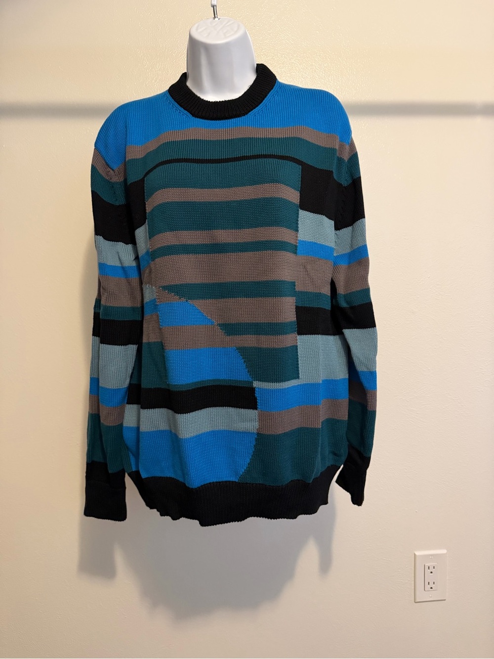Paul Smith Men's Striped Crewneck Sweater in Teal, Blue & Black